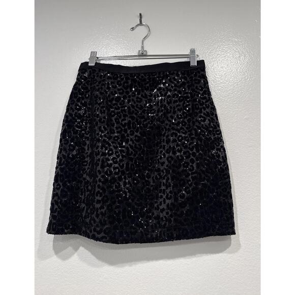 MNG By Mango Black Sequin Animal Print Skirt Women’s Size Small Sparkle Evening - Picture 1 of 5